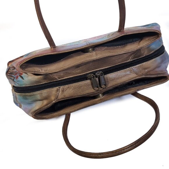 VTG Anuschka Bag Small Shoulder Organizer Purse Handpainted Leather *EXCELLENT* - Picture 6 of 11